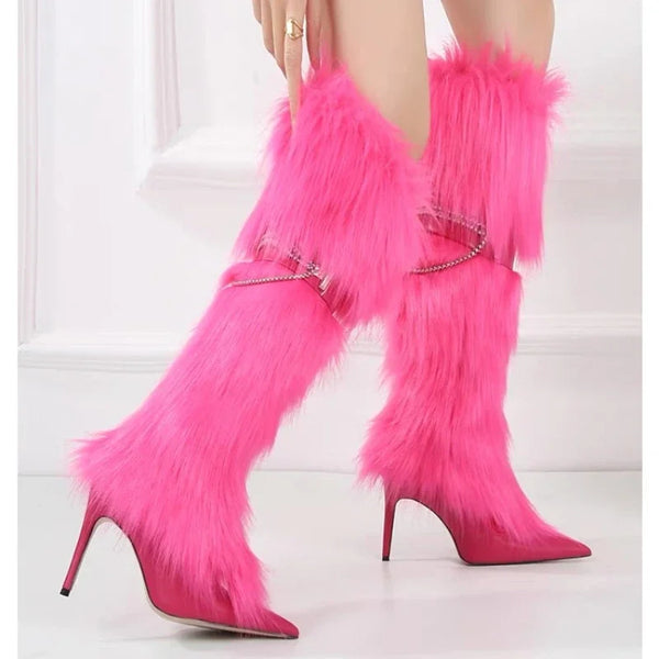 Trendy High Fur Knee Length Sleeve Boots - TrendsetterbyTracy Boutique