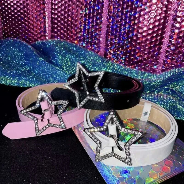 Trendy Star Buckle Leather Embellished Rhinestone Belt - TrendsetterbyTracy Boutique