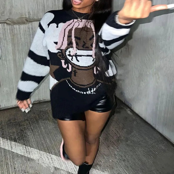 Trendy Punk Cartoon Style Sweater - TrendsetterbyTracy Boutique