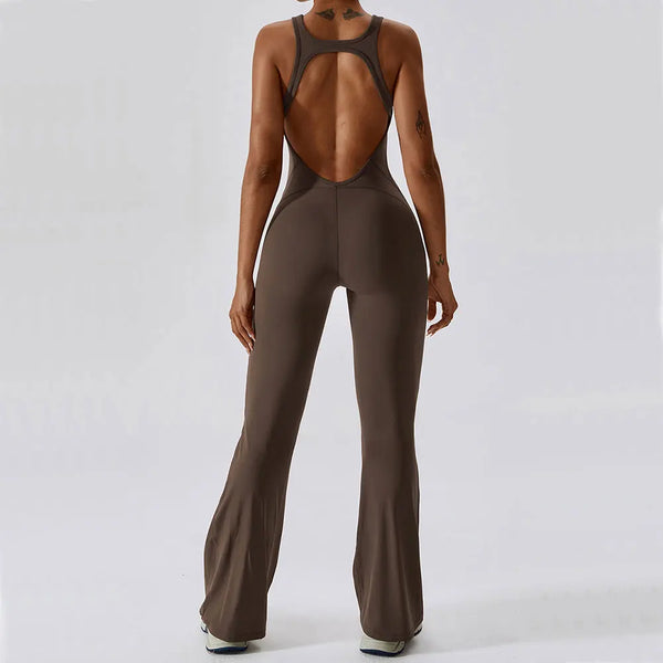 Trendy Solid Yoga Spandex Jumpsuit