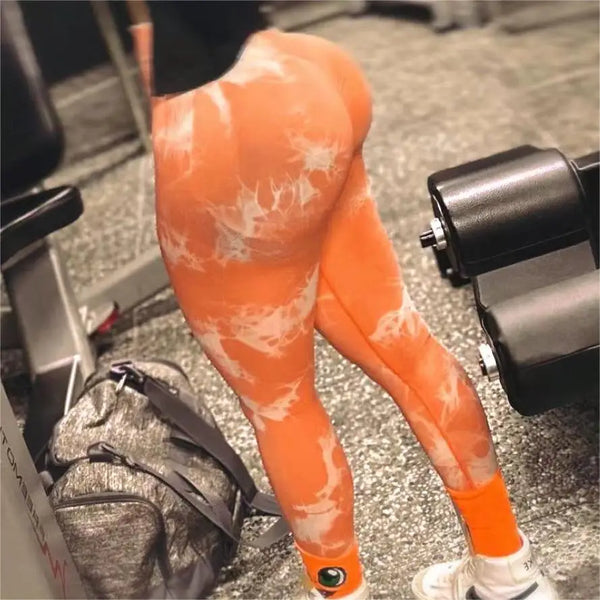 Trendy Seamless Yoga Scrunch Tie Dye Leggings