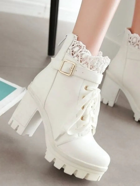 Trendy High Lace Decor Platform Heel Boots - TrendsetterbyTracy Boutique