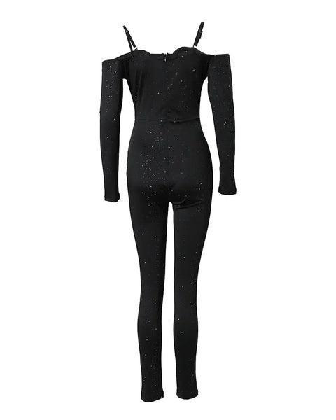 Trendy Glitter Long Sleeve Lace Corset Jumpsuit - TrendsetterbyTracy Boutique