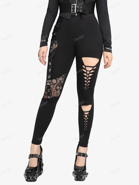 Trendy Gothic Mesh Black Fishnet Jeggings