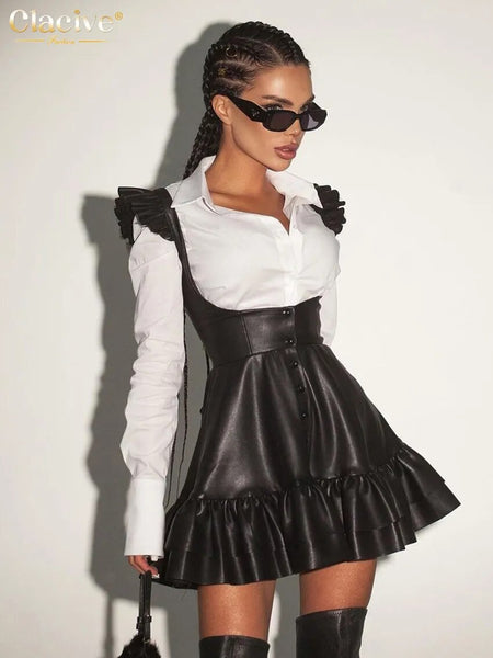 Trendy Fashion Leather High Waist Pleated Dress - TrendsetterbyTracy Boutique