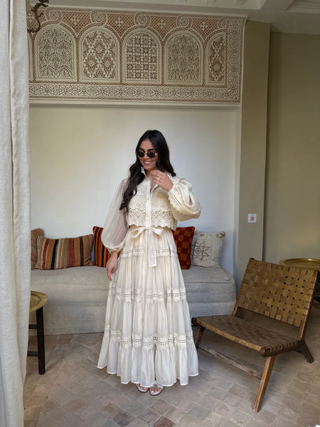 Trendy Lace Patchwork Puff Sleeve Bogemian Dress