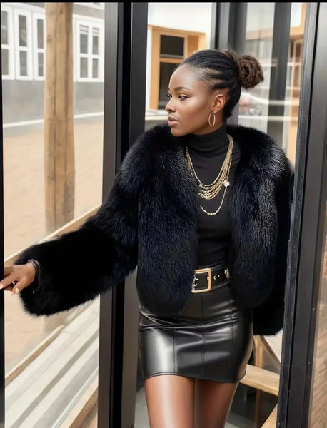 Trendy Faux Leather Mink Fur Coat