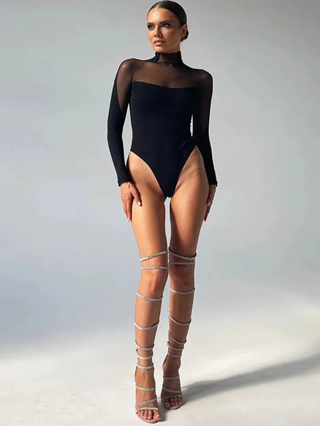 Trendy Mesh Transparent Long Sleeve Bodysuit - TrendsetterbyTracy Boutique
