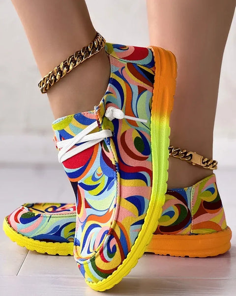 Trendy Graffiti Neon Lace Up Loafers