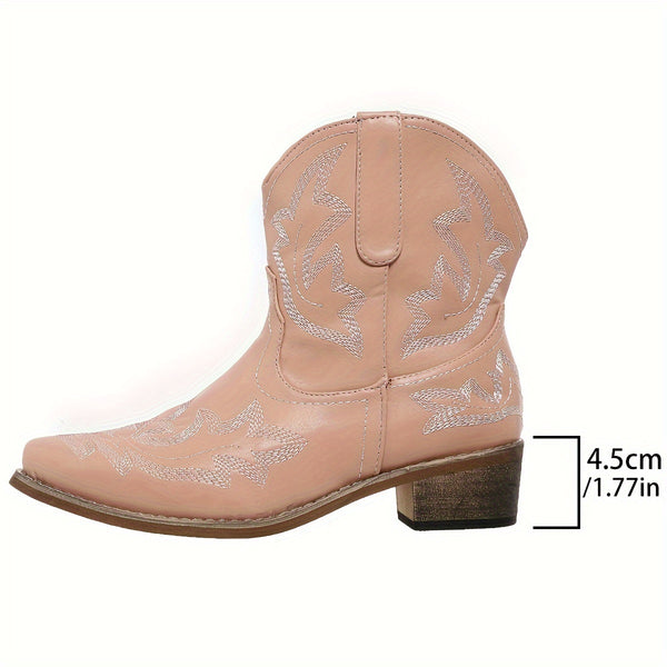 Trendy Cowgirl Floral Mid Heel Boots