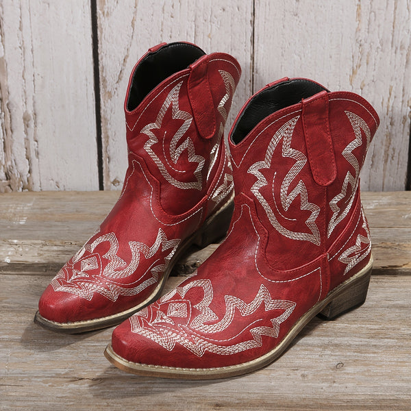 Trendy Cowgirl Floral Mid Heel Boots