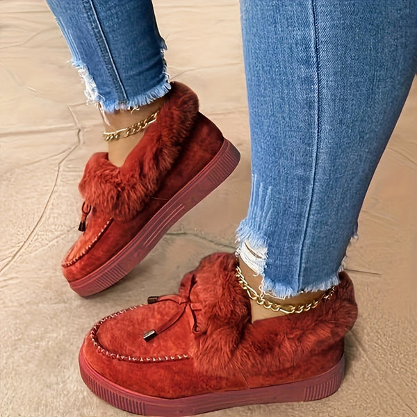 Trendy Slip On Faux Fur Winter Ankle Slipper Boots