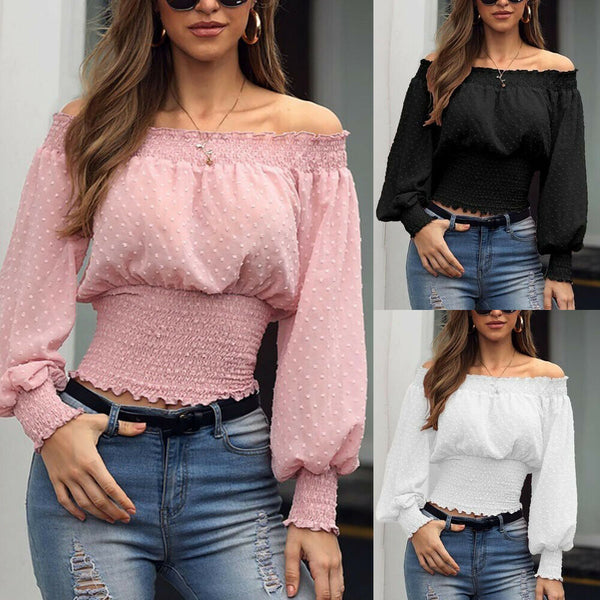 Trendy Off The Shoulder Ridged Long Sleeve Blouse - TrendsetterbyTracy Boutique