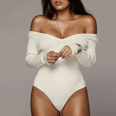 Trendy Off The Shoulder Long Sleeve Casual Bodysuit