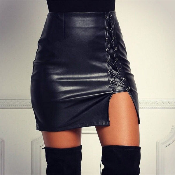 Trendy Faux Leather Mini Split Tie Up Skirt - TrendsetterbyTracy Boutique