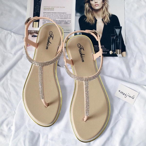 Trendy Rhinestone Flat Beach Sandals                                                                   Flat San - TrendsetterbyTracy Boutique