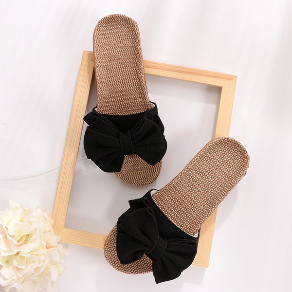 Trendy Casual Flax Striped Bow Sandals - TrendsetterbyTracy Boutique