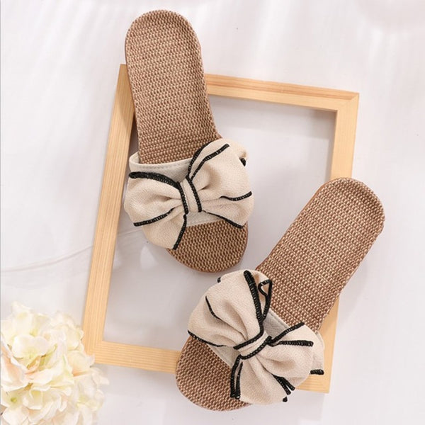 Trendy Casual Flax Striped Bow Sandals - TrendsetterbyTracy Boutique