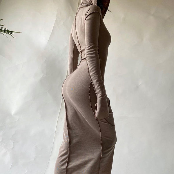 Trendy Long Sleeve Hooded Patchwork Maxi Dress - TrendsetterbyTracy Boutique
