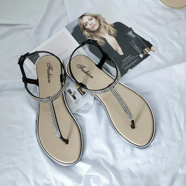 Trendy Rhinestone Flat Beach Sandals                                                                   Flat San - TrendsetterbyTracy Boutique