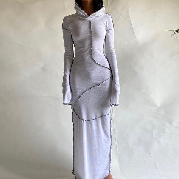 Trendy Long Sleeve Hooded Patchwork Maxi Dress - TrendsetterbyTracy Boutique