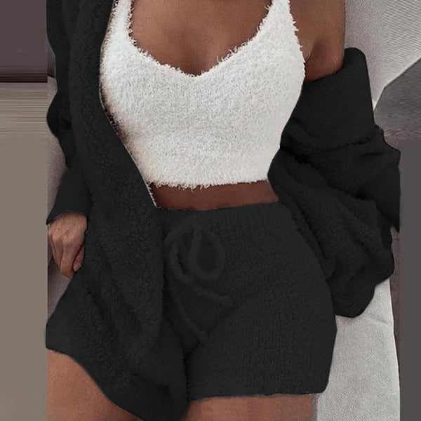 Trendy Plush Velvet Crop Top And Cardigan Set - TrendsetterbyTracy Boutique