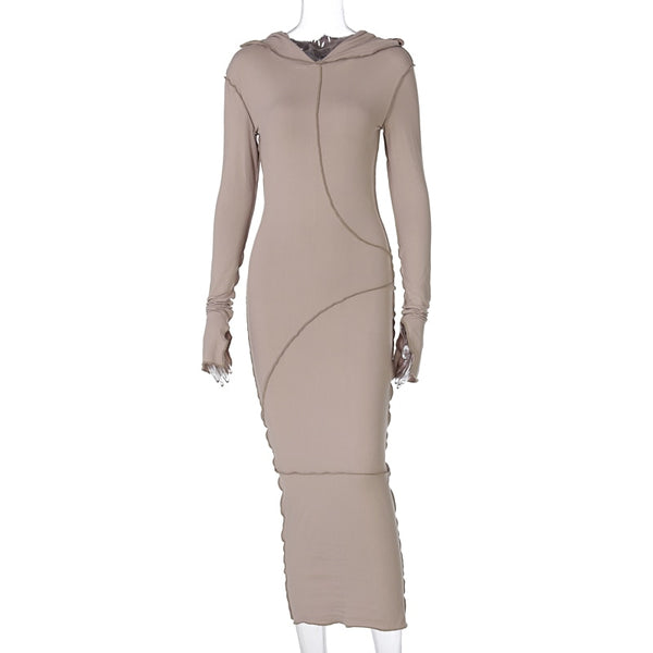 Trendy Long Sleeve Hooded Patchwork Maxi Dress - TrendsetterbyTracy Boutique