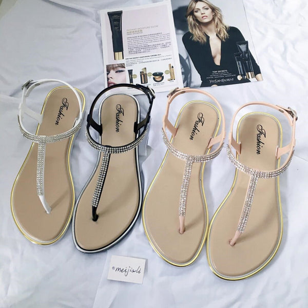 Trendy Rhinestone Flat Beach Sandals                                                                   Flat San - TrendsetterbyTracy Boutique
