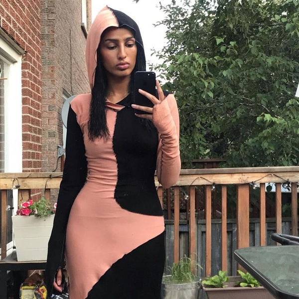 Trendy Long Sleeve Hooded Patchwork Maxi Dress - TrendsetterbyTracy Boutique