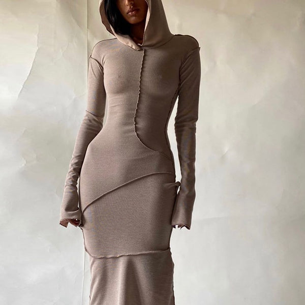 Trendy Long Sleeve Hooded Patchwork Maxi Dress - TrendsetterbyTracy Boutique