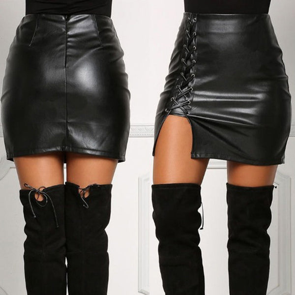 Trendy Faux Leather Mini Split Tie Up Skirt - TrendsetterbyTracy Boutique