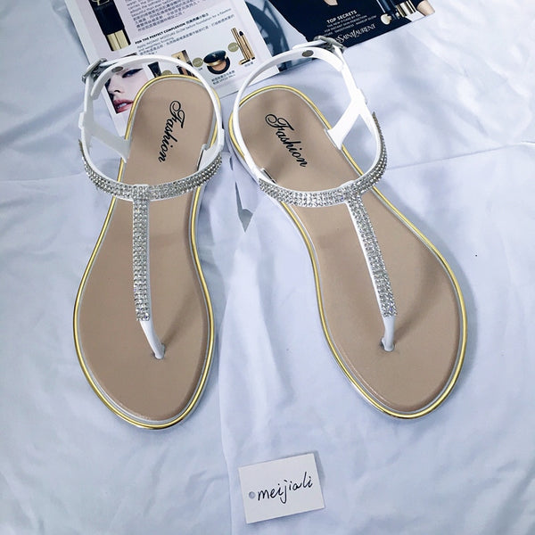 Trendy Rhinestone Flat Beach Sandals                                                                   Flat San - TrendsetterbyTracy Boutique