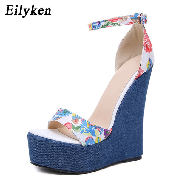 Trendy Peep Toe Platform Denim Sandals - TrendsetterbyTracy Boutique