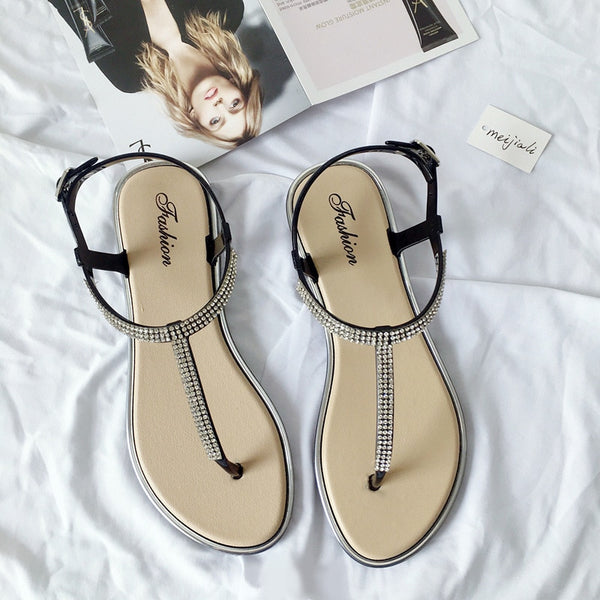 Trendy Rhinestone Flat Beach Sandals                                                                   Flat San - TrendsetterbyTracy Boutique