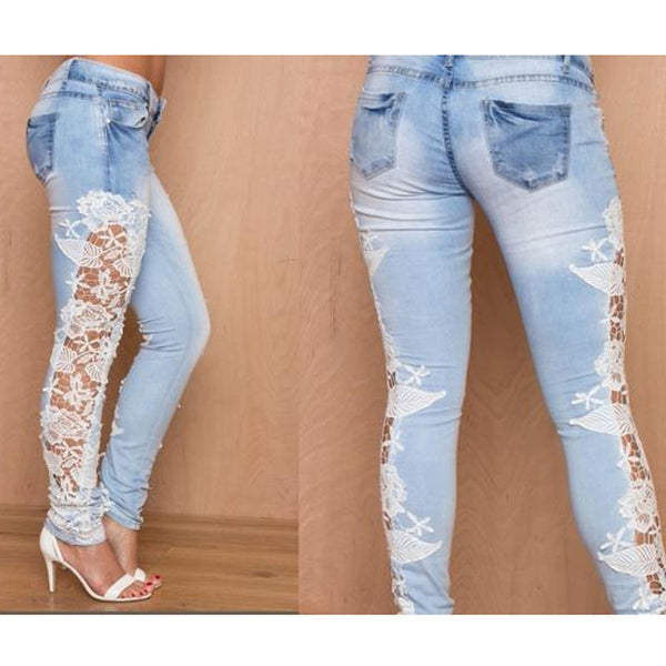 Trendy Stretch Lace Floaral Denim Jeggings - TrendsetterbyTracy Boutique