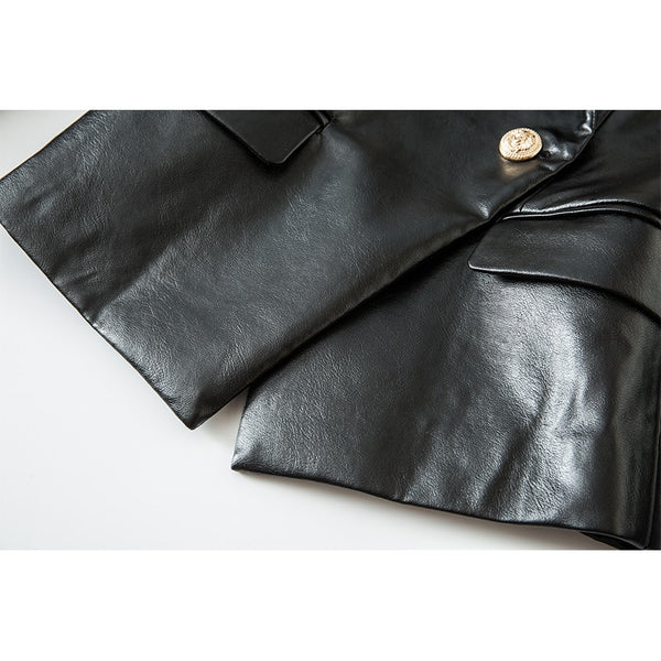 Trendy Black Faux Leather Blazer Jacket - TrendsetterbyTracy Boutique