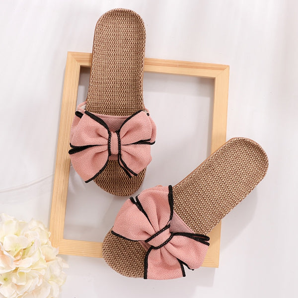 Trendy Casual Flax Striped Bow Sandals - TrendsetterbyTracy Boutique