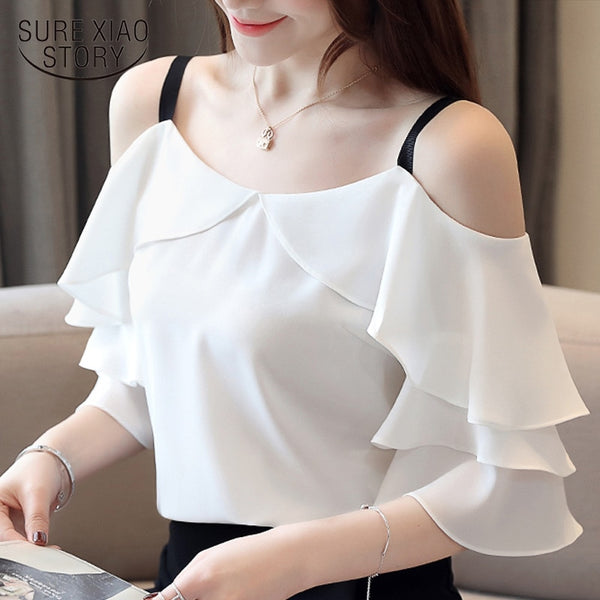 Trendy White Chiffon Blouse - TrendsetterbyTracy Boutique