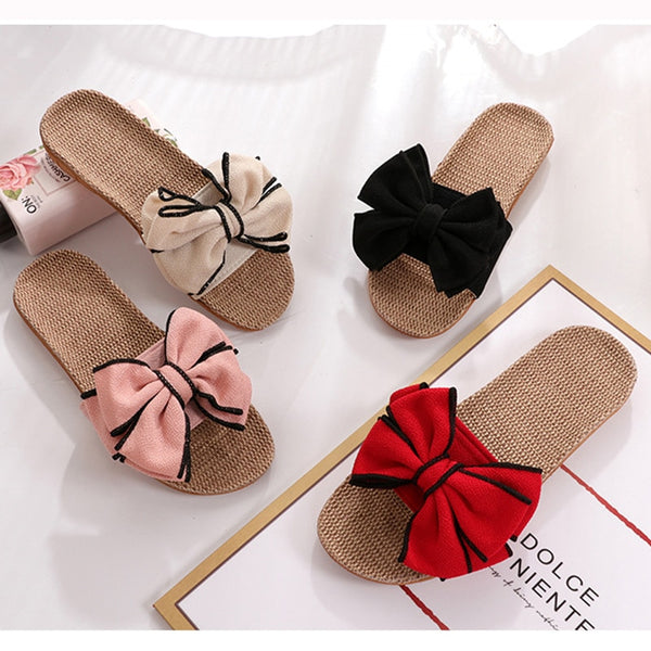 Trendy Casual Flax Striped Bow Sandals - TrendsetterbyTracy Boutique