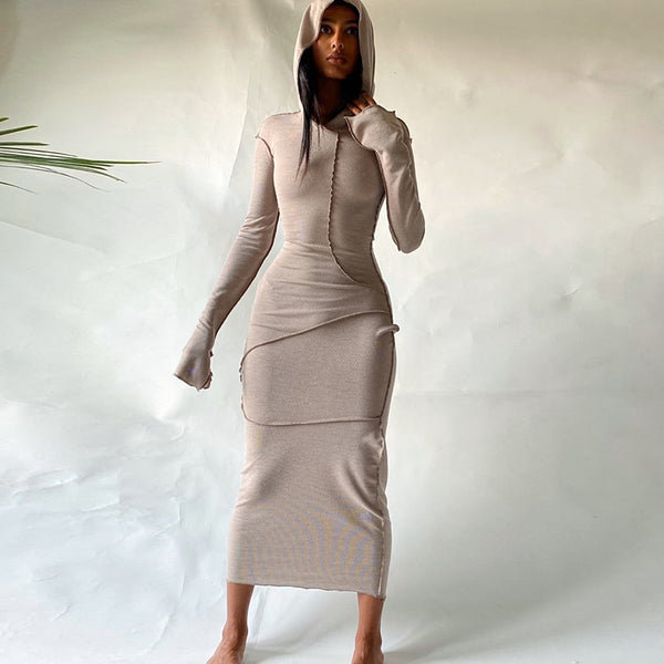Trendy Long Sleeve Hooded Patchwork Maxi Dress - TrendsetterbyTracy Boutique