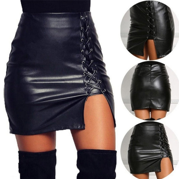 Trendy Faux Leather Mini Split Tie Up Skirt - TrendsetterbyTracy Boutique