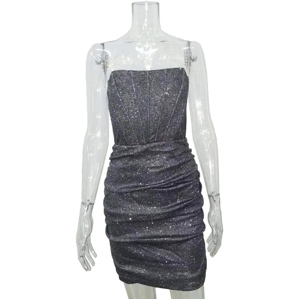 Trendy Strapless Glitter Party Dress - TrendsetterbyTracy Boutique
