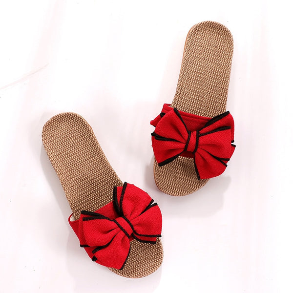 Trendy Casual Flax Striped Bow Sandals - TrendsetterbyTracy Boutique