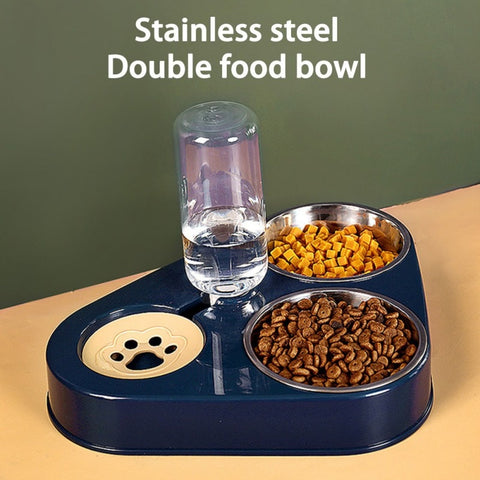 Trendy 500ML Dog/Cat Feeder Stainless Steel Double Bowl With Water Bottle - TrendsetterbyTracy Boutique