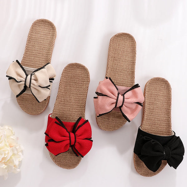 Trendy Casual Flax Striped Bow Sandals - TrendsetterbyTracy Boutique