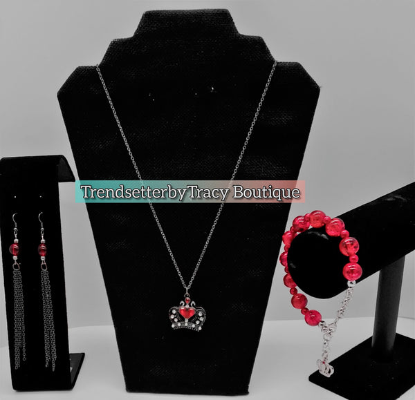 Trendy Red Queen of Hearts Statement Necklace Set - TrendsetterbyTracy Boutique