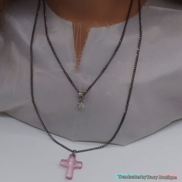 Trendy Breast Cancer Awareness Statement Necklace Set - TrendsetterbyTracy Boutique