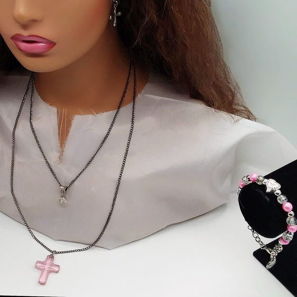 Trendy Breast Cancer Awareness Statement Necklace Set - TrendsetterbyTracy Boutique