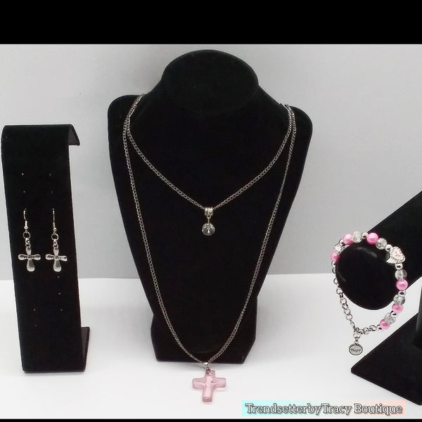 Trendy Breast Cancer Awareness Statement Necklace Set - TrendsetterbyTracy Boutique