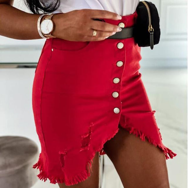 Trendy Solid Color Slit Denim Skirt - TrendsetterbyTracy Boutique
